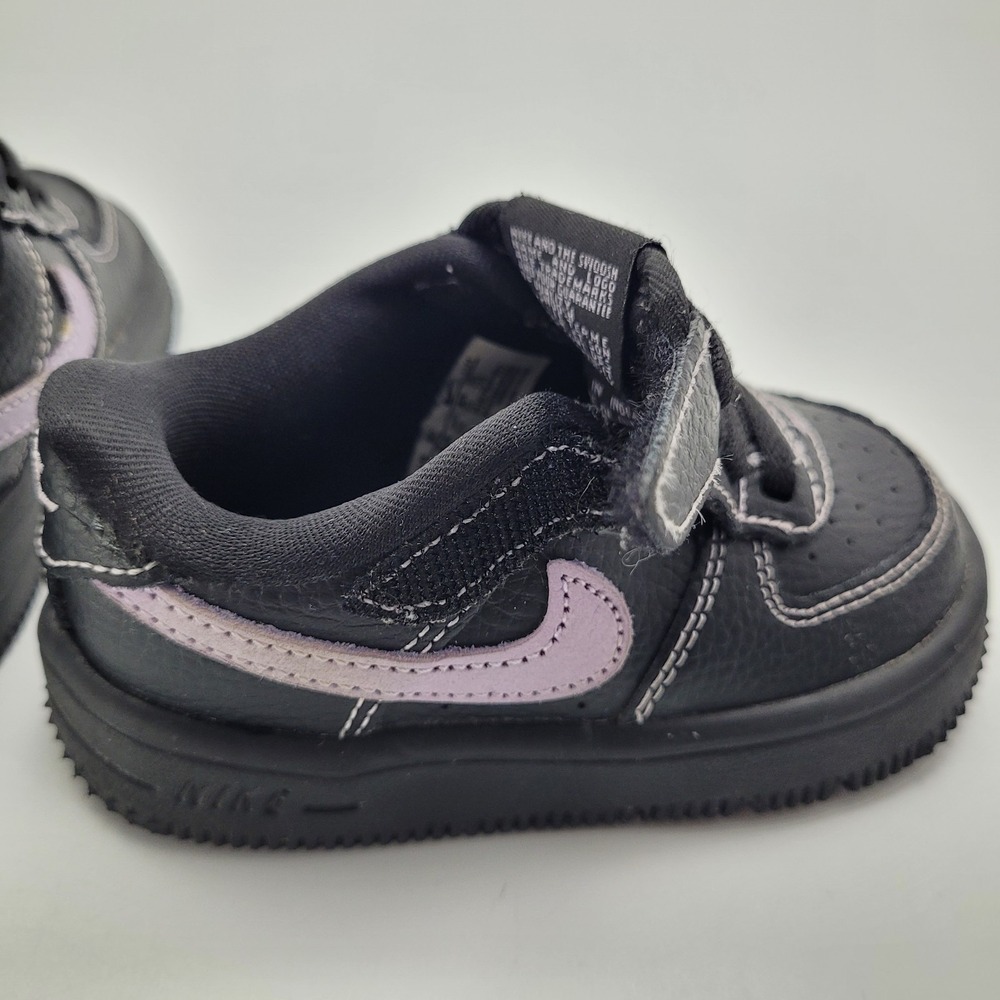Nike Air Force 1 Baby 6C Black Purple Leather Hook & Loop Low Top HJ6764-001 - Picture 10 of 14